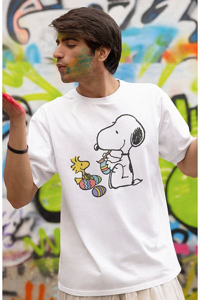Fuddy Moda Unisex μπλουζάκι με ριγέ μοτίβο Snoppy and Bird