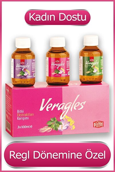 Kayseri Pazarı Veragles Regl Dönemine Özel Adet Söktürücü 3 Adet 100 ml Bitki Karışımı