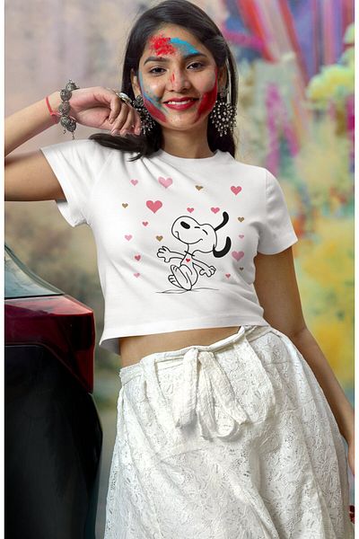 Fuddy Moda Snoppy Printed Heart Crop Top - Μπλούζα με ριγέ στάμπα με φιλμ