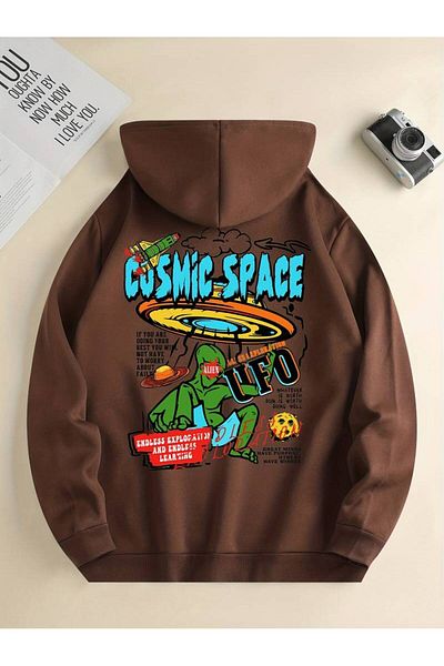 AMMA Χειμερινό φούτερ με κουκούλα Unisex Cosmic Space Patterned Oversize - 3 νήματα