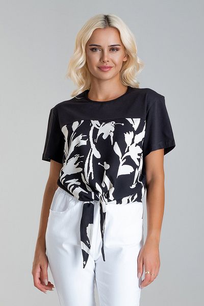 Bold & Young Tricou de damă din lycra din viscoză imprimat cu cravată - gât crew