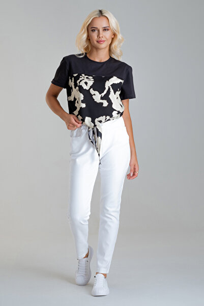 Bold & Young Жіноча футболка з віскозним комбінованим лікрам - з зав'язкою, без коміра