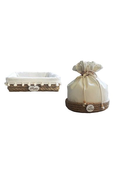 Yavuz Home Set suport pentru șervețele și cutie de pâine cu pompon Kraft Color