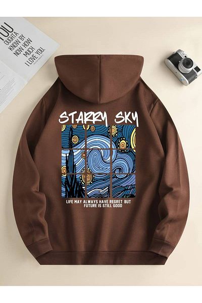 AMMA Φούτερ με κουκούλα Unisex Oversize Winter 3 Thread - Starry Sky Printed