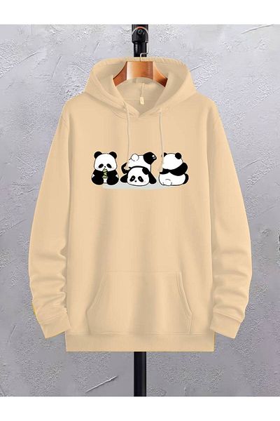 AMMA Unisex Panda Printed Oversize φούτερ με κουκούλα - Χειμερινό φούτερ με 3 νήματα