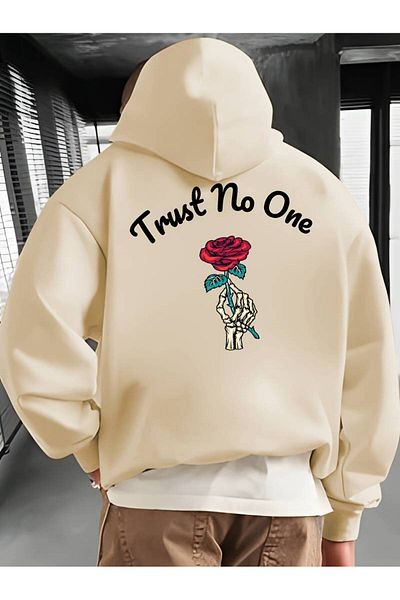 AMMA Unisex Oversize φούτερ με κουκούλα - Trust No One Printed, 3 Thread Winter Hoodie