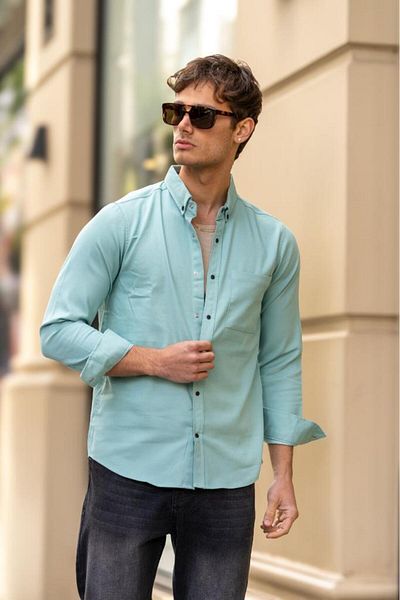 Decas Πουκάμισο Water Green Grinder Slim Fit - με κουμπωτές τσέπες και κουμπιά
