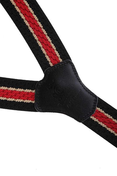 Kravatkolik Black Red Jacquard Leather Trouser Strap - Button Hole PAN177