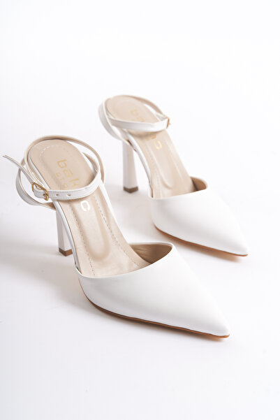bakacstore Kadın Beyaz Cilt Arkası Bantlı Topuklu Ayakkabı