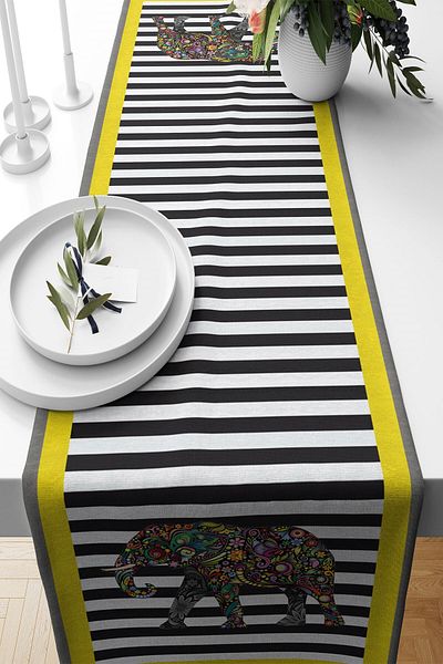 on the clouds Ethnic Elephant Pattern Yellow Stain Resistant Fabric - Τραπέζι σαλονιού και κουζίνας