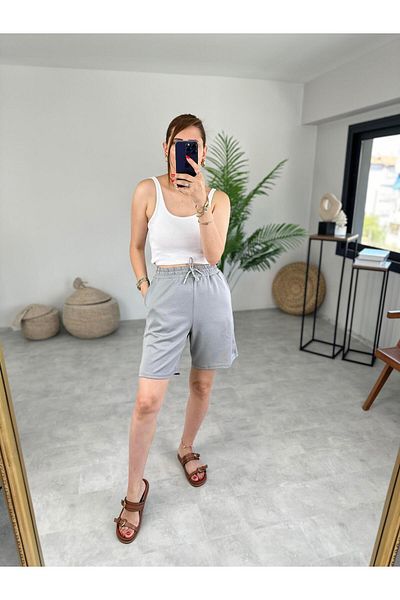Betül Babacan Gray Modal Fabric - Elastic Waist Shorts