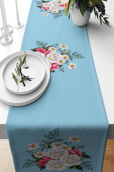 on the clouds Stain Resistant Blue Rose Patterned Runner - Living Room Kitchen Table Changed Ranir Models