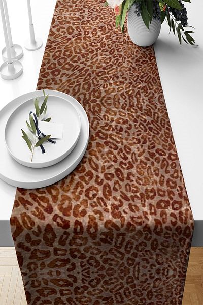 Pelangi Leopard Patterned Living Room Kitchen Table Runner - Non-Stainable Fabric, Different Ranir Models