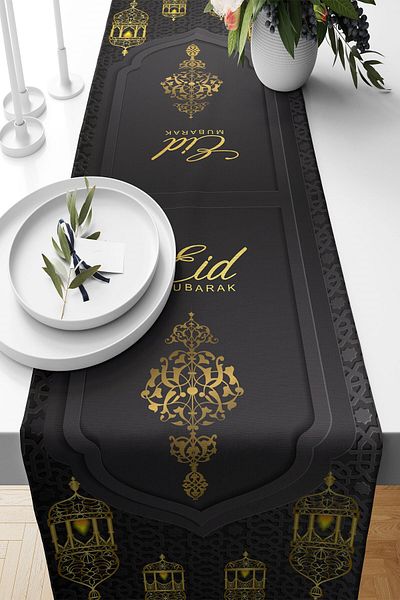 on the clouds Eid Mubarak Ramadan Θεματικό Black Stain Runner - Ανθεκτικό ύφασμα για τραπέζι κουζίνας σαλονιού