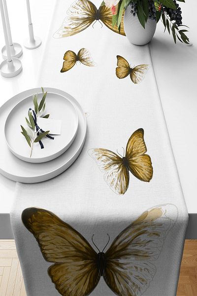 on the clouds Gold Butterfly Patterned Non-Resting Fabric - Living Room and Kitchen Table Different Ranir Models Runner