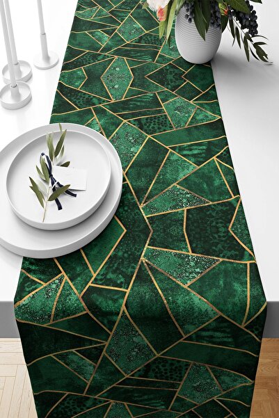 Genel Markalar Yeşil Mermer Desenli Leke Tutmaz Kumaş Salon Mutfak Masa Değiş...