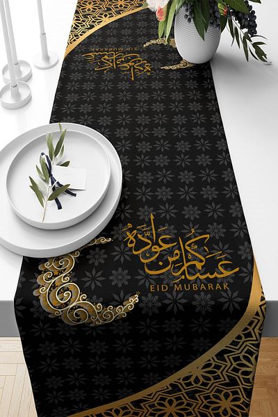 on the clouds Eid Mubarak Ramadan Θεματικό Black Stain Runner - Ανθεκτικό ύφασμα για τραπέζι κουζίνας σαλονιού