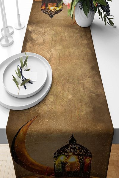 on the clouds فانوس رمضان - ممر طاولة مطبخ لغرفة المعيشة من القماش المقاوم للصدأ بنمط الهلال والقمر