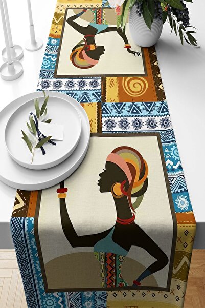 Pelangi Etnik Siyahi Kadın Leke Tutmaz Kumaş Salon Mutfak Masa Değişik Ranır ...