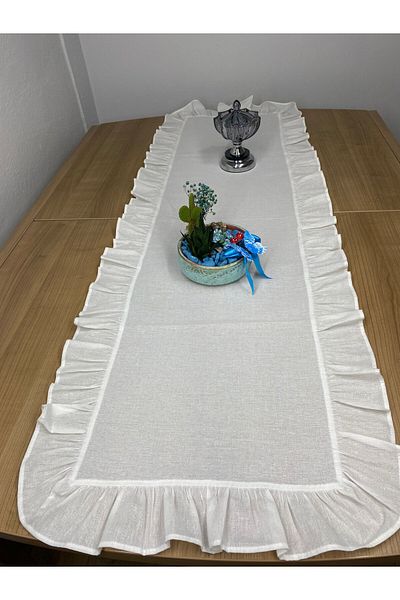 LILYUM Αρχική 100% βαμβακερό ακατέργαστο λινό Frilly Runner 40x140 cm Λευκό