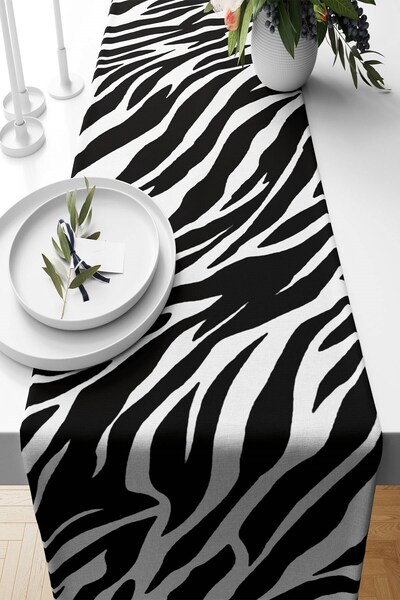 Pelangi عداء للبقع باللونين الأبيض والأسود بنمط الحمار الوحشي - لطاولة المطبخ...