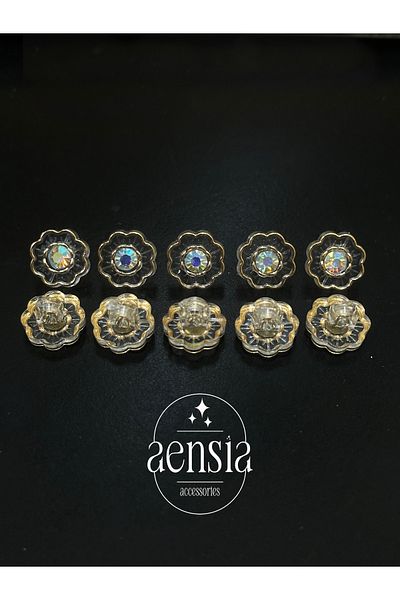 aensia GolD Wrap-arounD Transparent Rhinestone Flower MoDel Plastic Shirt Button - 1.27 Cm, Pack of 10