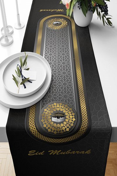 on the clouds Eid Mubarak Ramadan Θεματικό Black Stain Runner - Ανθεκτικό ύφασμα για τραπέζι κουζίνας σαλονιού