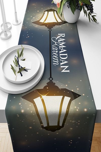 on the clouds Ramadan Kareem - Ανθεκτικό στους λεκέδες ύφασμα σαλονιού και τραπεζιού κουζίνας με φανάρι του δρόμου