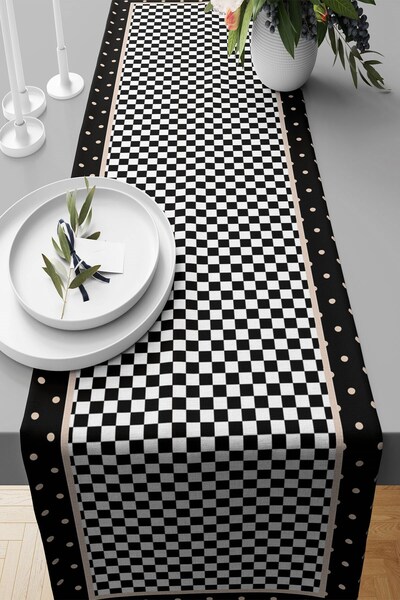 Pelangi Dama Desenli Leke Tutmaz Kumaş Salon Mutfak Masa Değişik Ranır Modelleri Runner