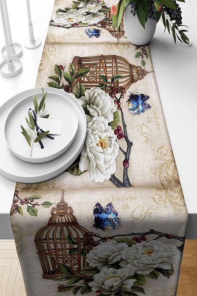 on the clouds Vintage Rose Butterfly Pattern - Ανθεκτικό υφασμάτινο τραπέζι κουζίνας σαλονιού