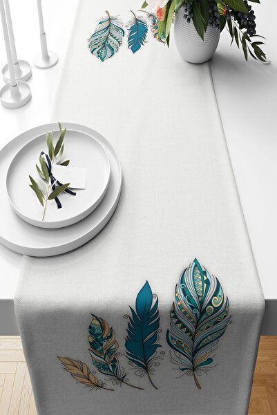 Pelangi Yaprak Desenli Leke Tutmaz Kumaş Salon Mutfak Masa Değişik Ranır Mode...