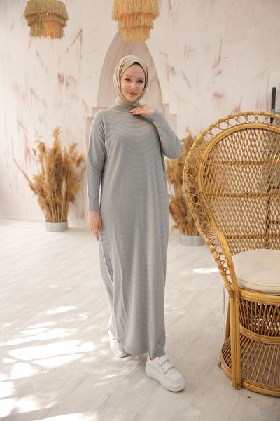 Nissra Ankanoor Γκρι Oversize Πλεκτό Φόρεμα Anka 257008