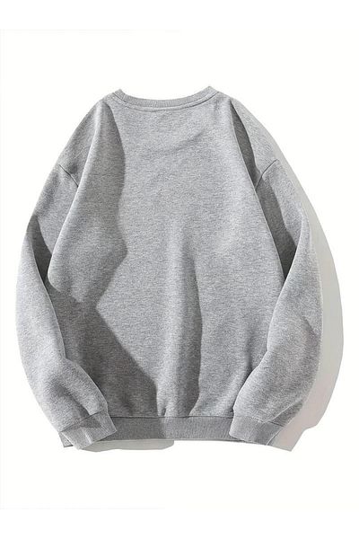 Touz Moda Сив унисекс голям суичър - щампа със сладка котка, кръгла яка