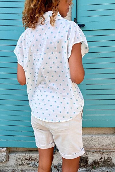 Güneşkızı Γυναικείο πουκάμισο με κέντημα με αστέρι μέντας - Αμάνικο, χαλαρό BST3622