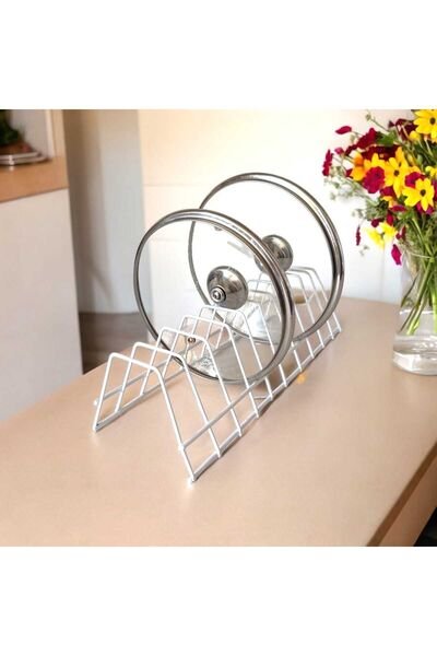 EceAksesuar Ράφι πιάτων - Organizer καπακιού κατσαρόλας - Σταγόνα στεγνώματος πιάτων - Λευκή βάση 10 θέσεων