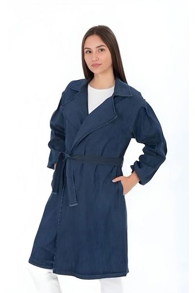 CNG MODA Balloon Sleeve and Belted Denim Trench Coat