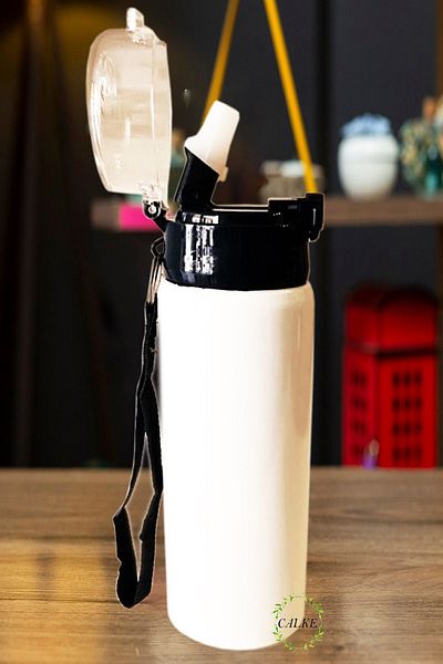 Calke Steel Flask Stainless, Odor-Free, BPA Free, White with Straw