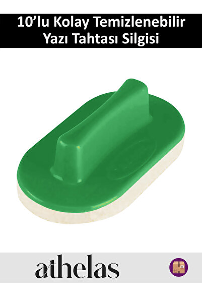 Athelas Kolay Temizlenebilir Kaliteli Keçe Yazı Tahtası Silgisi Yeşil ( 10'lu...