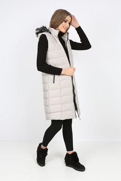 S&V TEKSTİL Women's Stone Color Puffer Long Vest Coat