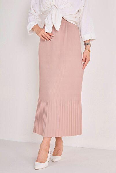 TOFİSA Plain Medium Women's Mink Pleated Skirt - 23027