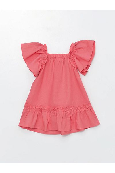 LC Waikiki LCW Baby - Short Sleeve Linen Blended Square Collar Baby Girl Dress