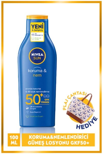 NIVEA Nıvea Koruma & Nemlendirici 50 Faktör 100 Ml Güneş Losyonu + Plaj Çantası Hediyeli