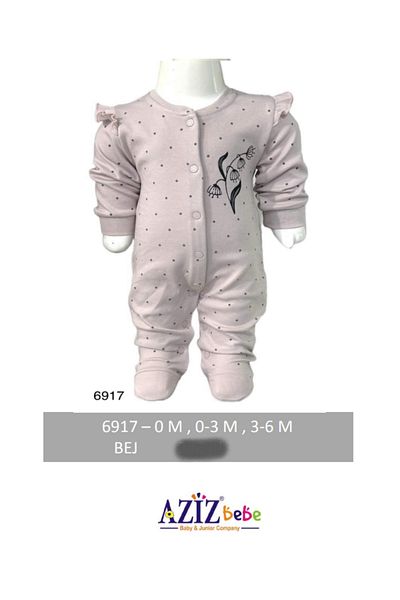 Aziz Bebe 0-3-6 Months Size Floral Patterned Jumpsuit with Snap Fasteners - Booties and Feet