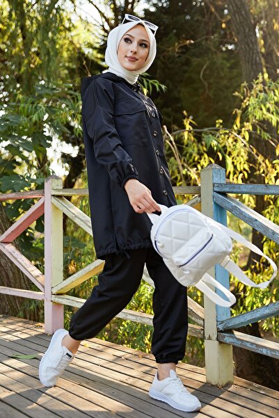 TOFİSA بنطلون تونيك أسود نسائي - ياقة مستقيمة - 3711