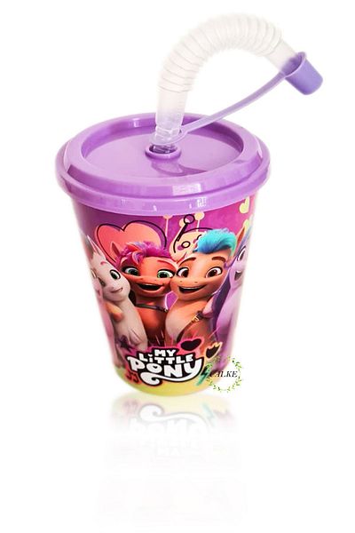 Calke Pony Licensed Accordion Soft Drink Glass with Straw and Lid 400 ML BpA Free