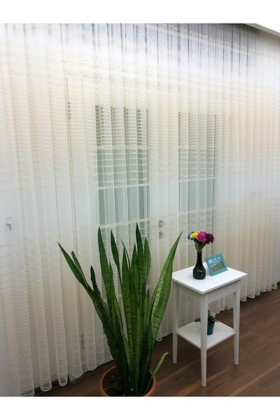 elision home Transverse Striped Banded Sports Tulle Curtain, 500x260, Tight Pleat, 1/3
