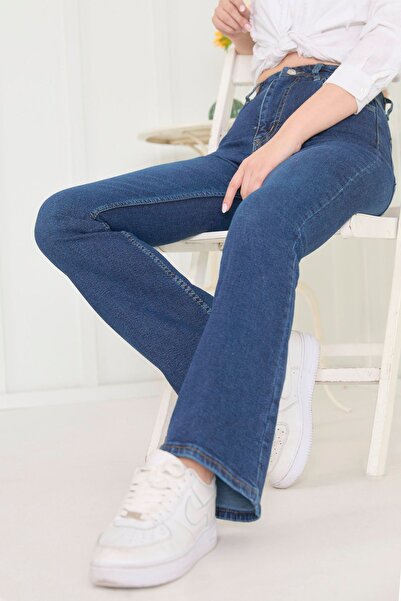 TOFİSA Kék, egyenes, közepes női farmernadrág - 11397