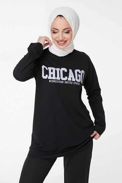 TOFİSA Black Crew Neck Tunic and Trousers for Women - 13045