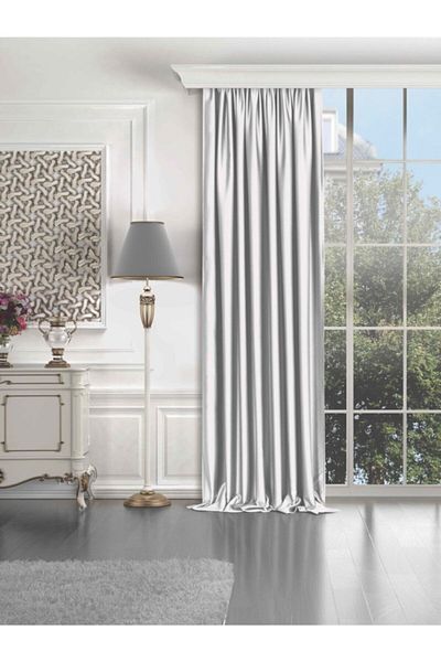 elision home Silver Color Blackout Curtain Light Proof Original 1stQuality Extra-forced Non-Pleated Blackout Background Curtain