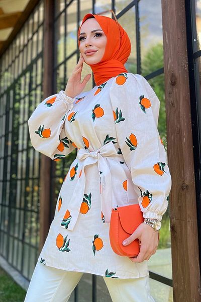 TOFİSA Orange Women's Tunic - Plain Crew Neck - 11551